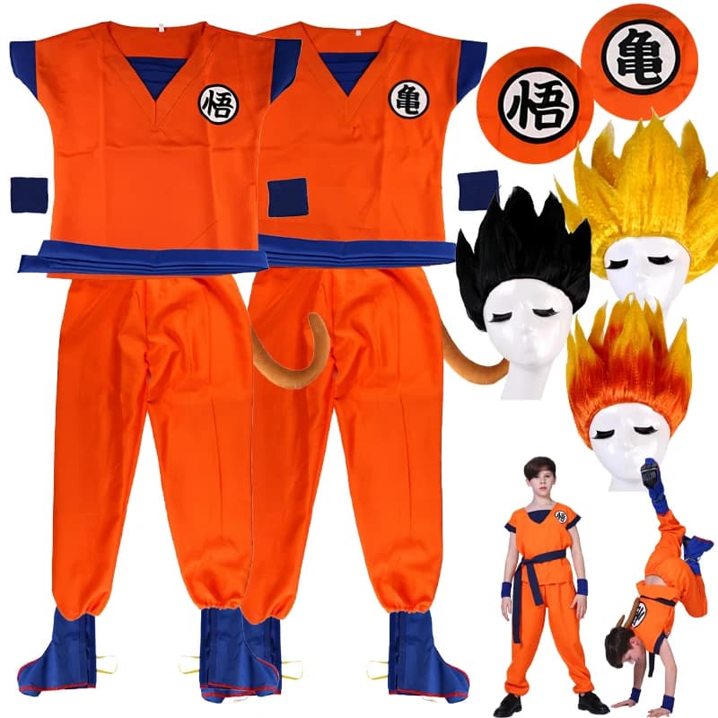 Halloween Goku Adult Children's Dresses Son Goku Gui Carnival Anime Cosplay Holiday Costume Wrist Wig Blue Gold Kids Dress