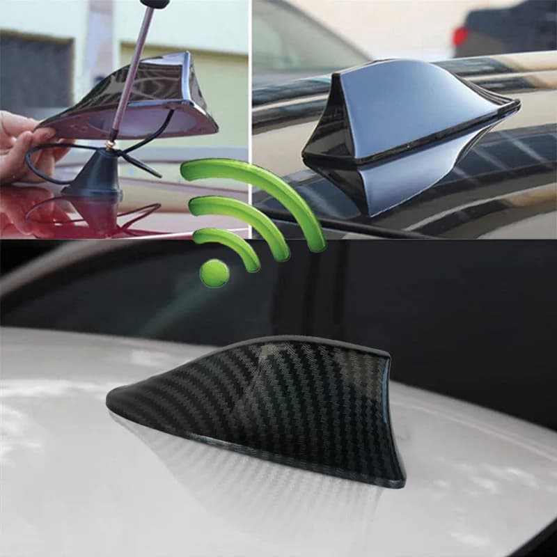Toppers for aerial antenna with shark fin for mounting on car roof with universal carbon fiber appearance Auto Radio AM FM aerial signal amplifier antenna