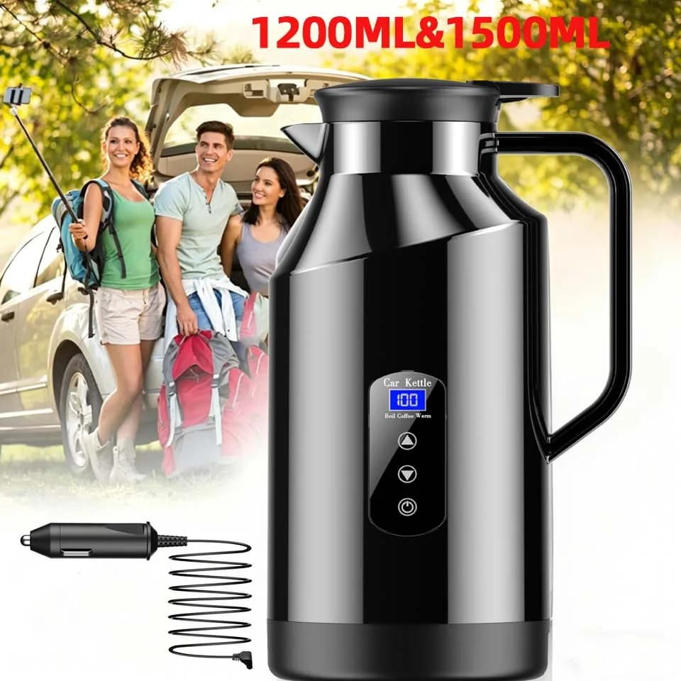 12V/24V 1200ML&1500ML Car Electric Kettle Digital Display Car Electric Pot Stainless Steel Kettle Boiling Water Cup For Travel