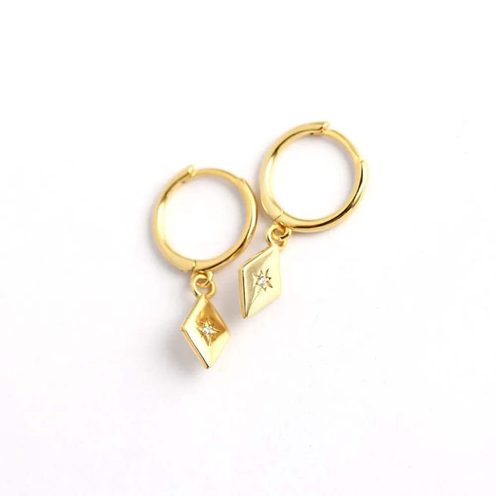 Orecchini a bottone con geometria a rombo in argento sterling 925 con gioielli di moda semplici da donna