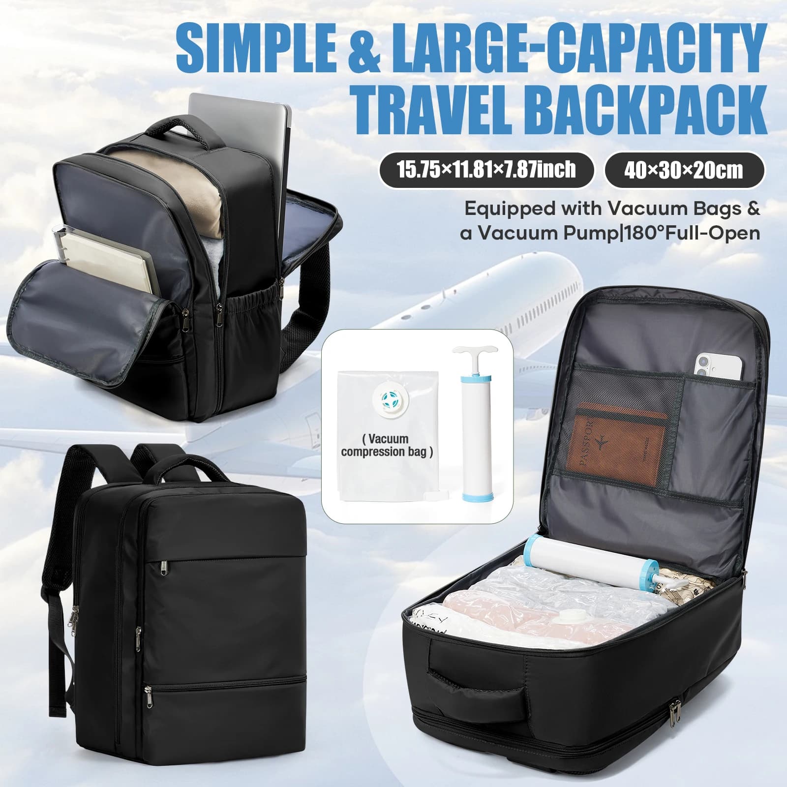 Bagaglio a mano Ryanair 40x30x20, zaino per uomo e donna, borsa per computer, zaino da viaggio, borsa da lavoro, adatto per laptop da 14/15,6 pollici.