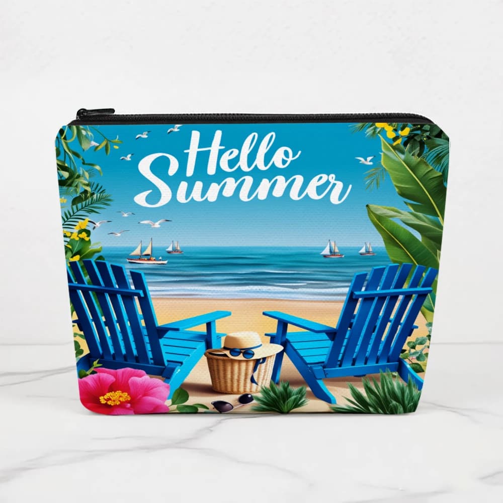 Borse per il trucco con motivo scena da spiaggia Hello Summer per ragazze, pochette per cosmetici, borsa da toilette, astuccio per matite, custodia da viaggio