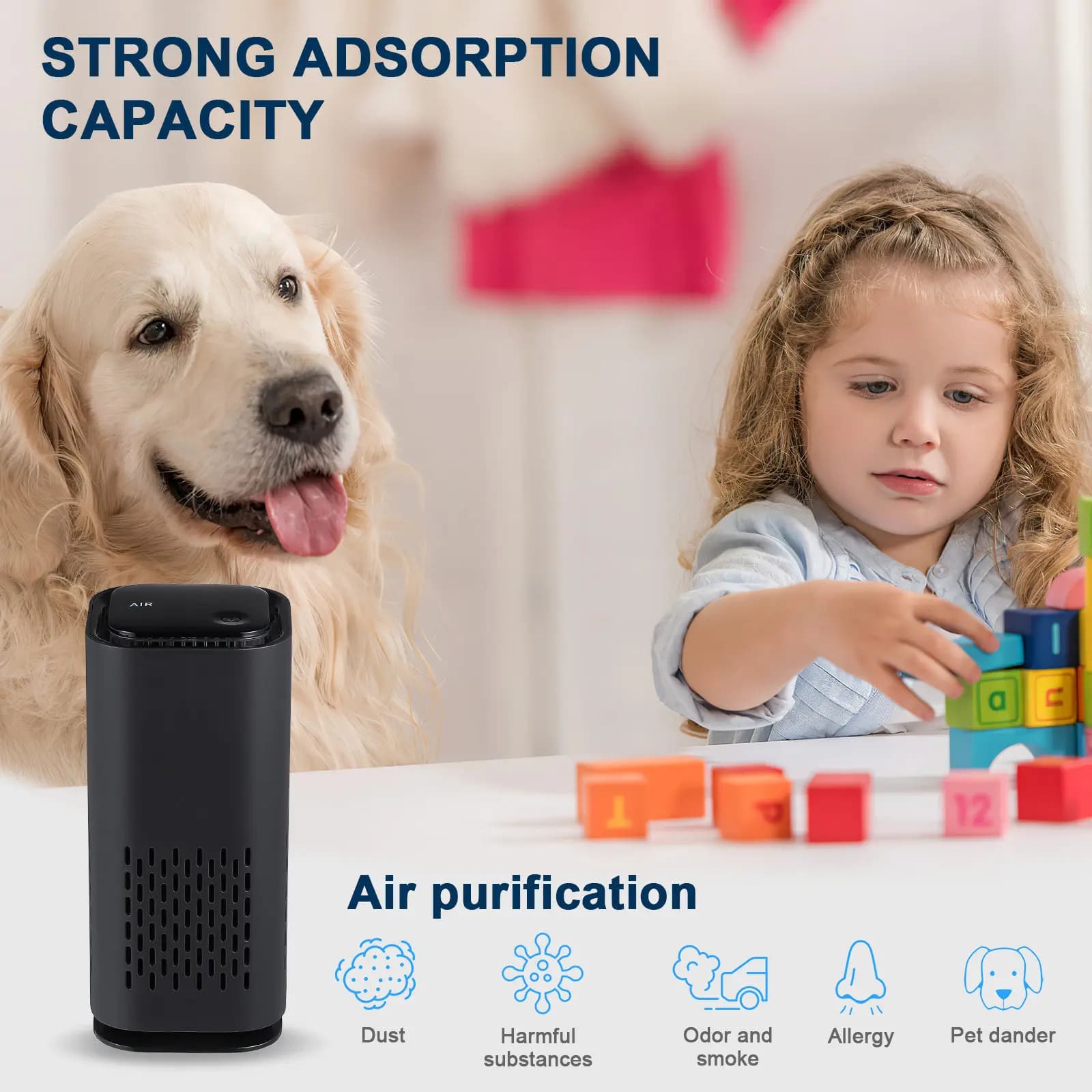 Purificatore d'aria per auto, nero, ricarica USB, ionizzatore a ioni negativi, deodorante per ambienti, dispositivo di purificazione automatica per la casa