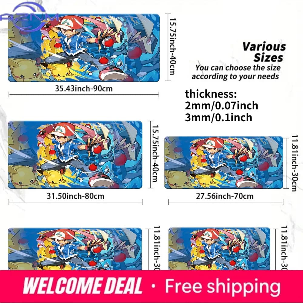 Tappetino per mouse da gioco Ash & Water Type Pokemon con base in gomma antiscivolo