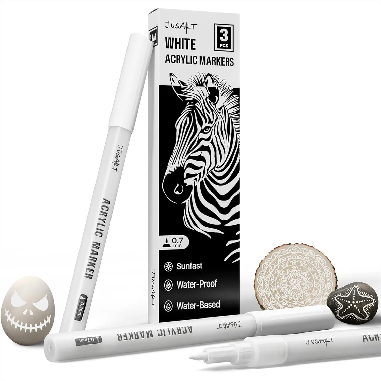 White Acrylic Paint Pens 3 Pack, 0.7mm Fine Point Permanent Markers for Rock Painting, Ceramic, Glass, Wood, Fabric, DIY Art