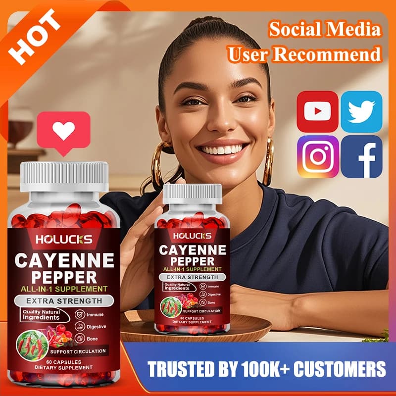 Premium Cayenne Pepper Supplement, with Vitamin K2, for Circulatory System, Cleansing & Overall Wellness, Weight Loss, Energy