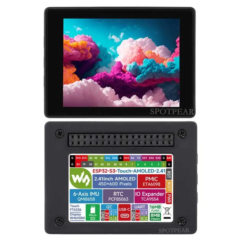 ESP32 S3 Touchscreen AMOLED 2,41 inch 600x450 or LVGL Arduino with 6 axle sensor with SD/QMI8658C port