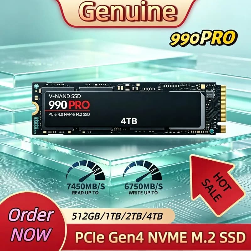 Genuine 990 PRO 2TB/4TB PCIe Gen4 NVMe M.2 2280 SSD, 7450MB/s Seq Read, Flagship Internal Drive for Enthusiasts, PS5 & PC.