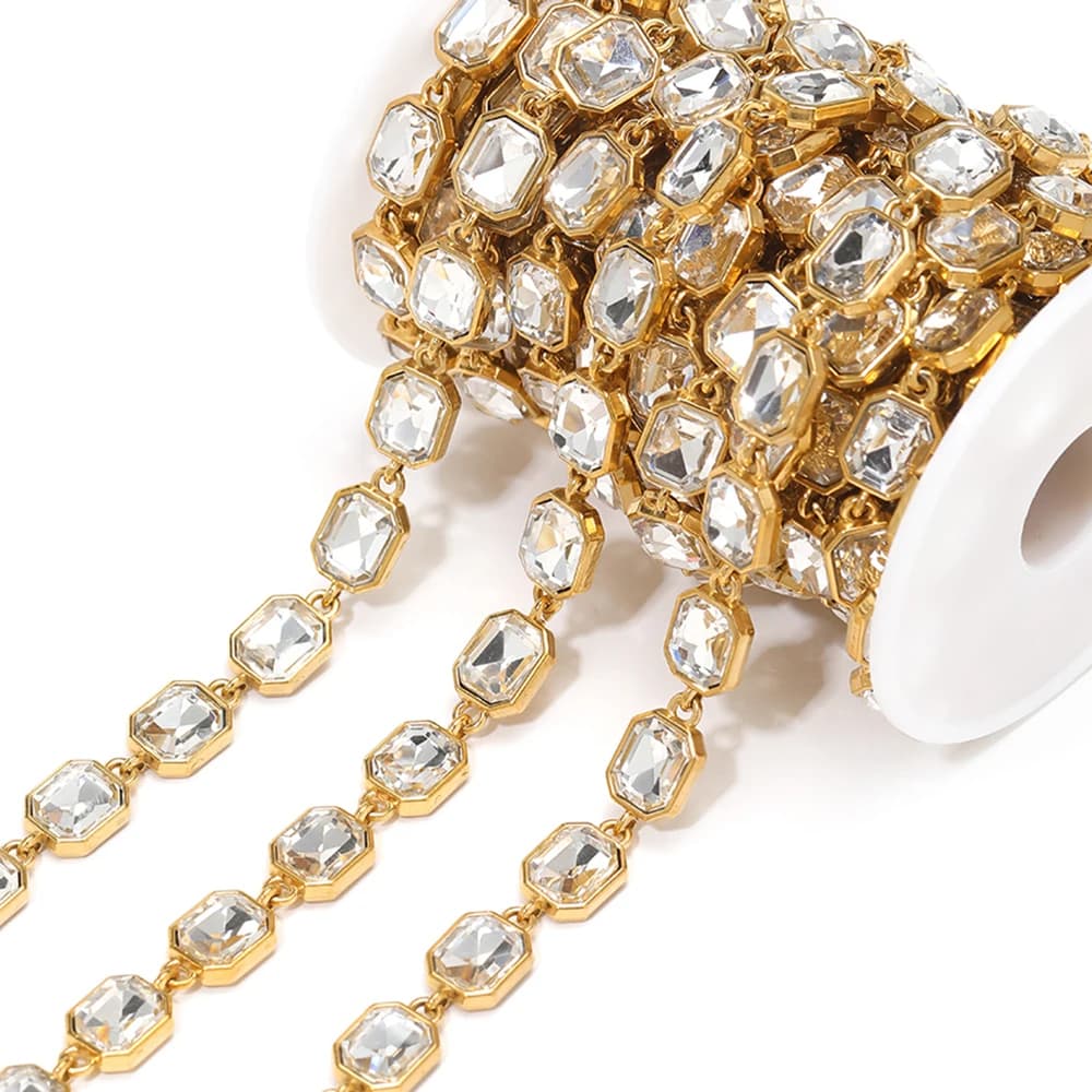 1 Meter Stainless Steel Rectangle Zircon Chains for DIY Vintage Jewelry Crafts Findings Women Necklaces Choker Bracelets Making