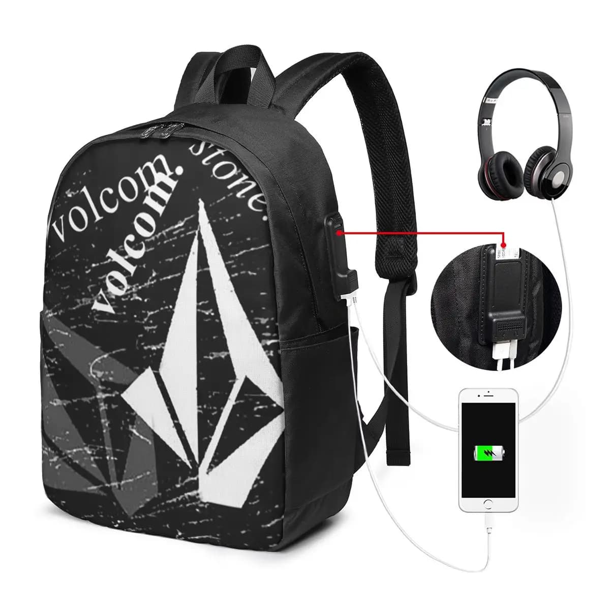 Zaino con logo V-Volcom, borsa da viaggio per notebook, borsa per computer, borsa per studenti universitari, borsa per laptop, borse a tracolla per uomo e donna