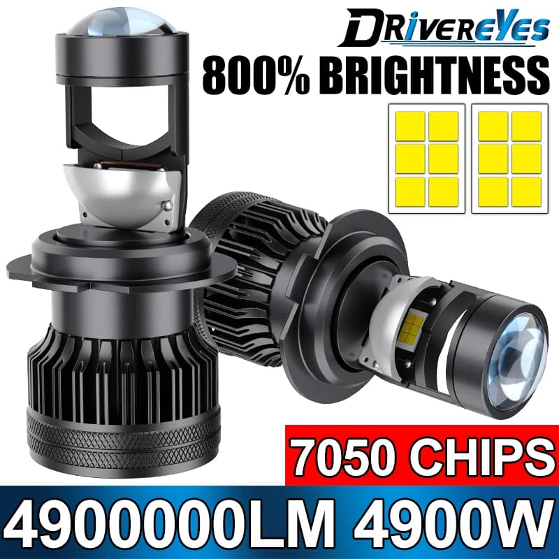 2 Pezzi Lampadine LED H7 per Fari Auto, 4900000LM, Proiettore LED Turbo H7, Faro con Lente, LHD RHD 12V, Adatto per Auto e Moto