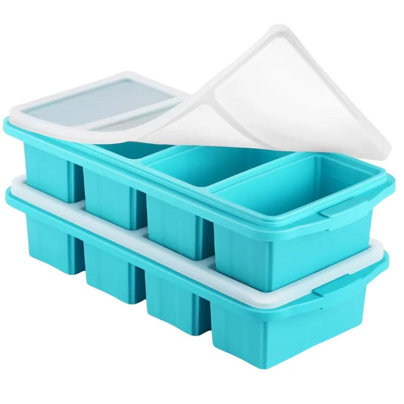 Stampo in silicone per cubetti di ghiaccio con 4/6 scomparti, contenitore per alimenti, senza BPA, con coperchio.