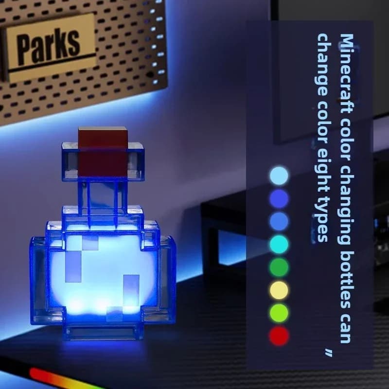 Luce notturna per bottiglia di pozione che cambia colore MC - Set di 8 modelli, luce d'atmosfera alimentata tramite USB e lampada a incandescenza ambientale decorativa Gioco di pixel