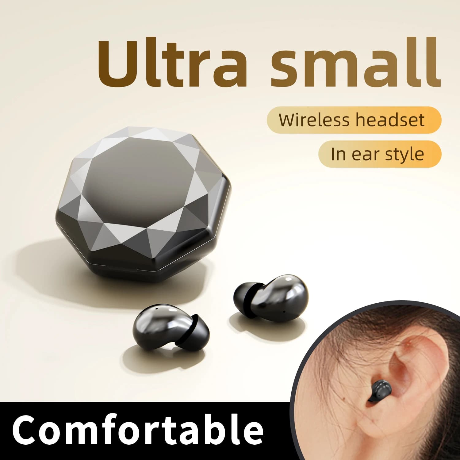 TWS Mini Cuffie wireless portatili Auricolari in-ear Bluetooth Auricolari con riduzione del rumore Cuffie invisibili per il sonno con microfono HD