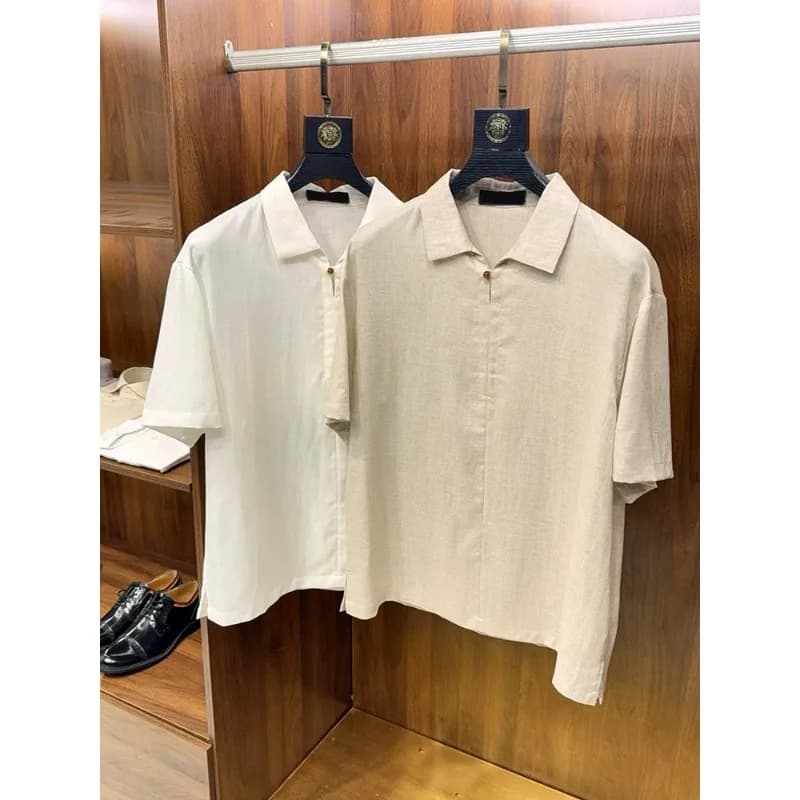 Nuova Camicia da Uomo 26ss in Lyocell e Lino Traspirante, Stile Casual Old Money, Manica Corta in Tessuto Misto