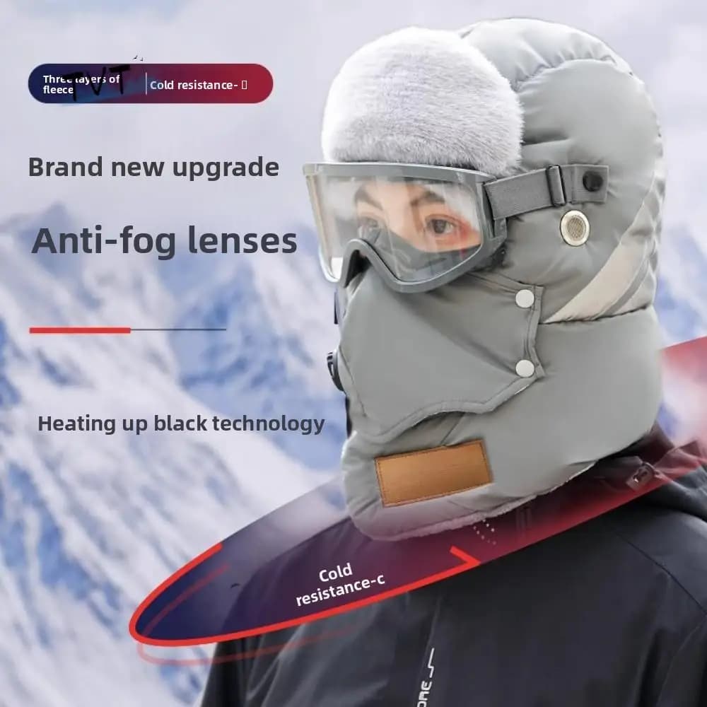 Lenti antiappannamento Cappello da sci russo Colbacco Paraorecchie con occhiali Cappelli invernali in peluche Berretti da neve ispessimento Berretti caldi invernali da esterno