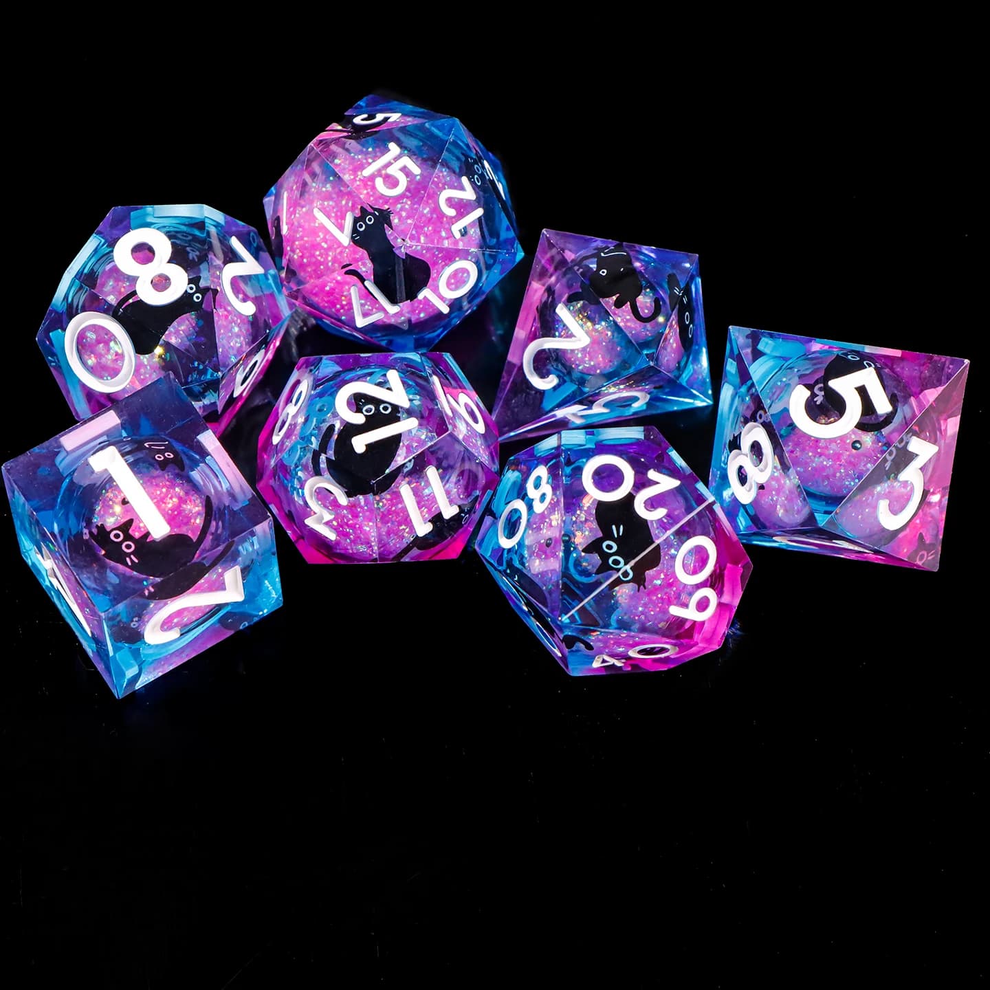 Set di dadi con bordo affilato per gatti carini Dadi poliedrici con nucleo liquido per Dungeons And Dragons DND Dice da gioco Regalo unico per i giocatori