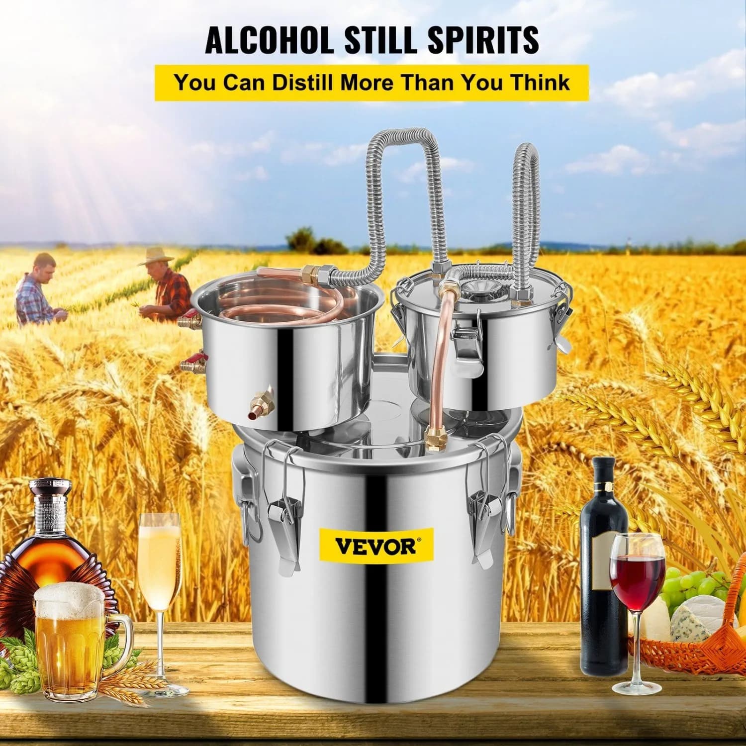 Kit ancora alcolico da 5 galloni | Acciaio inossidabile e rame per uso alimentare | Distillatore a raffreddamento rapido con termometro | Per whisky, vino,