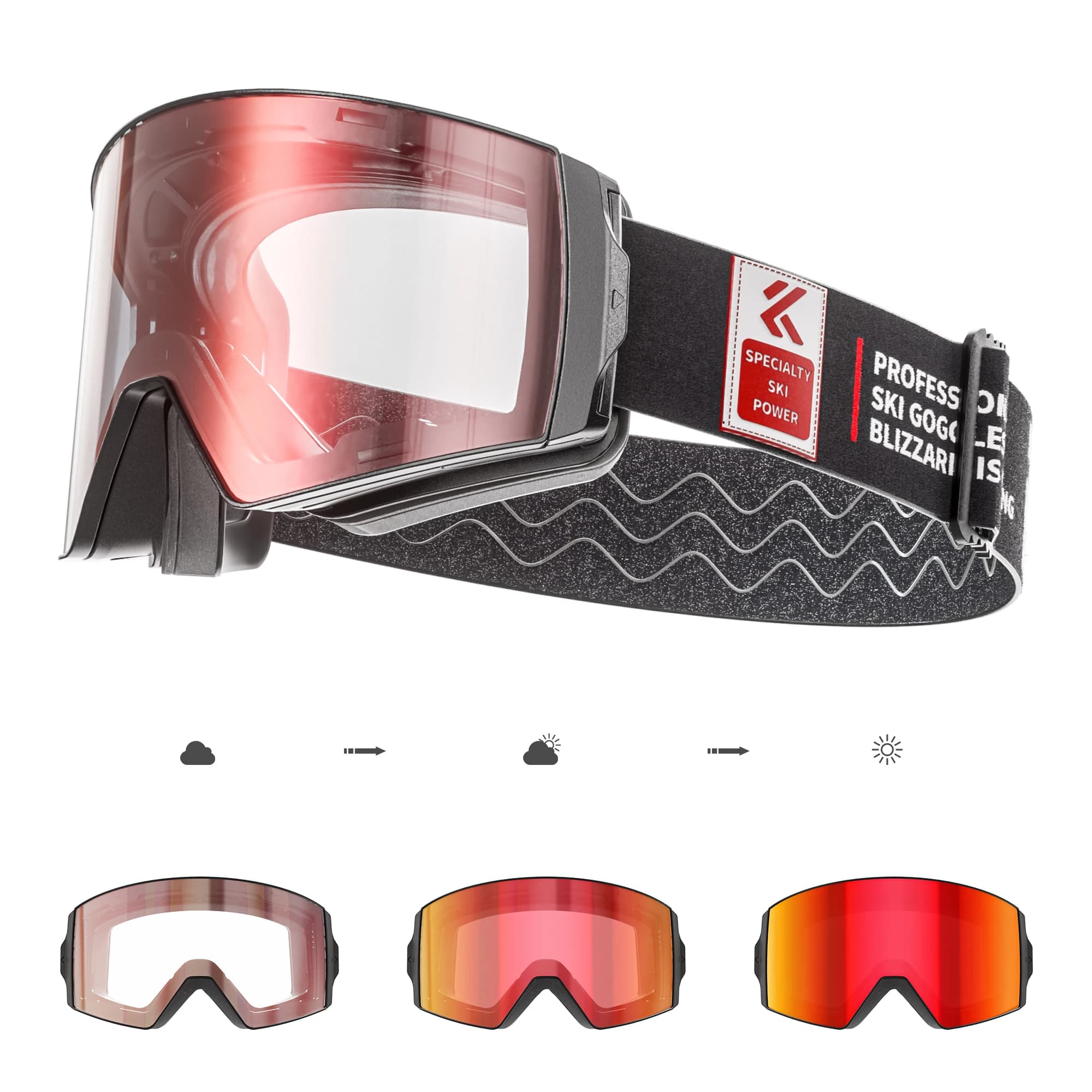 Kapvoe Occhiali da sci fotocromatici Lenti antiappannamento magnetiche Protezione UV400 Uomo Donna Occhiali da neve Sport invernali Occhiali Giovani