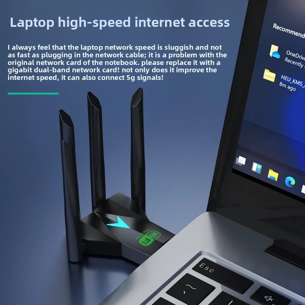 Adattatore WiFi USB Dual Band con 4 Antenne, Interfaccia USB3.0 2.4G/5Ghz, Dongle WiFi 1300Mbps, Potente Ricevitore