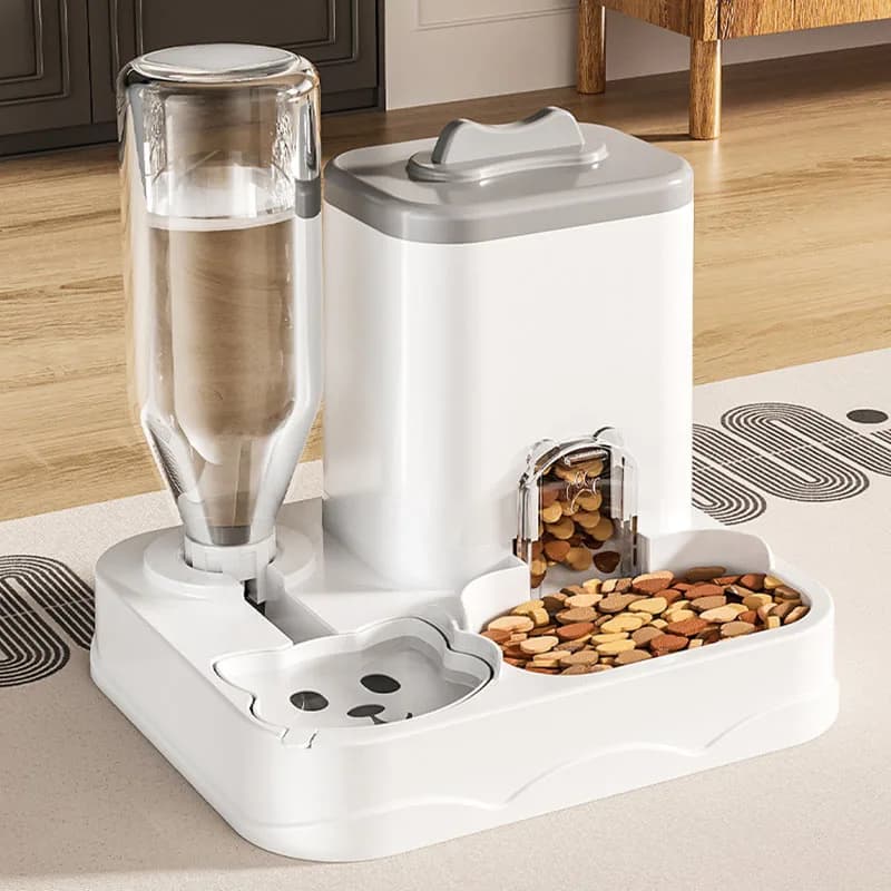 Distributore Automatico di Cibo e Acqua per Animali Domestici, Ciotola 2 in 1 Integrata per Cani e Gatti, Stazione di Alimentazione e Abbeveraggio Antiscivolo