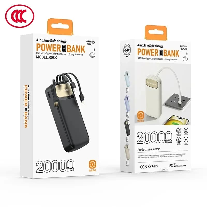 Power Bank certificate CCC 10000 mAh 20000 mAh Integrated type C cable Ultra slim digital display Portable external battery Powerbank