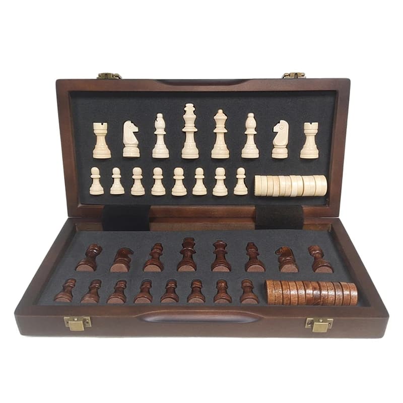 2 in 1 dama Set di scacchi gioco da tavolo in legno massello scacchiera pieghevole portatile bambini scacchi internazionali giochi da tavolo per famiglie