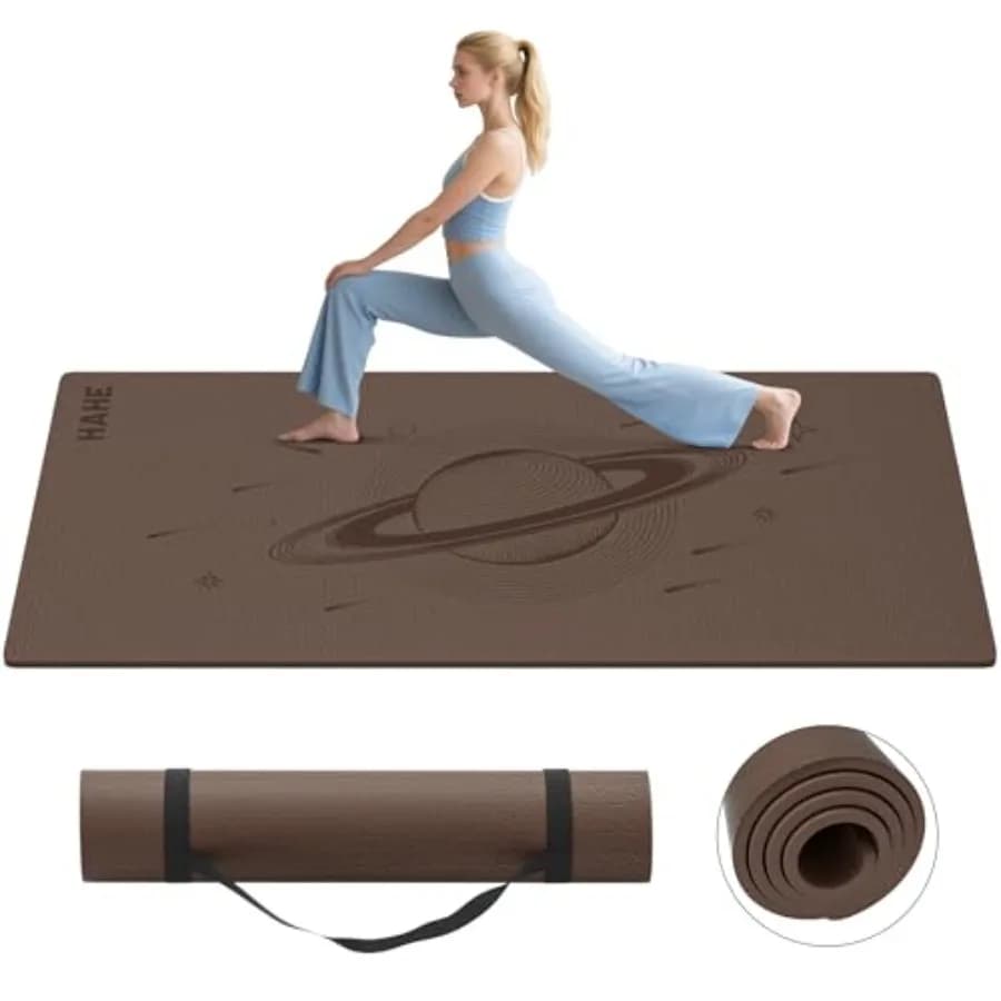 Tappetino Yoga Grande 72x40x0.4 Pollici, Spesso, Extra Largo, Antiscivolo, Nero con Cinghia per Yoga, Pilates, Fitness, Palestra Domestica, Studio