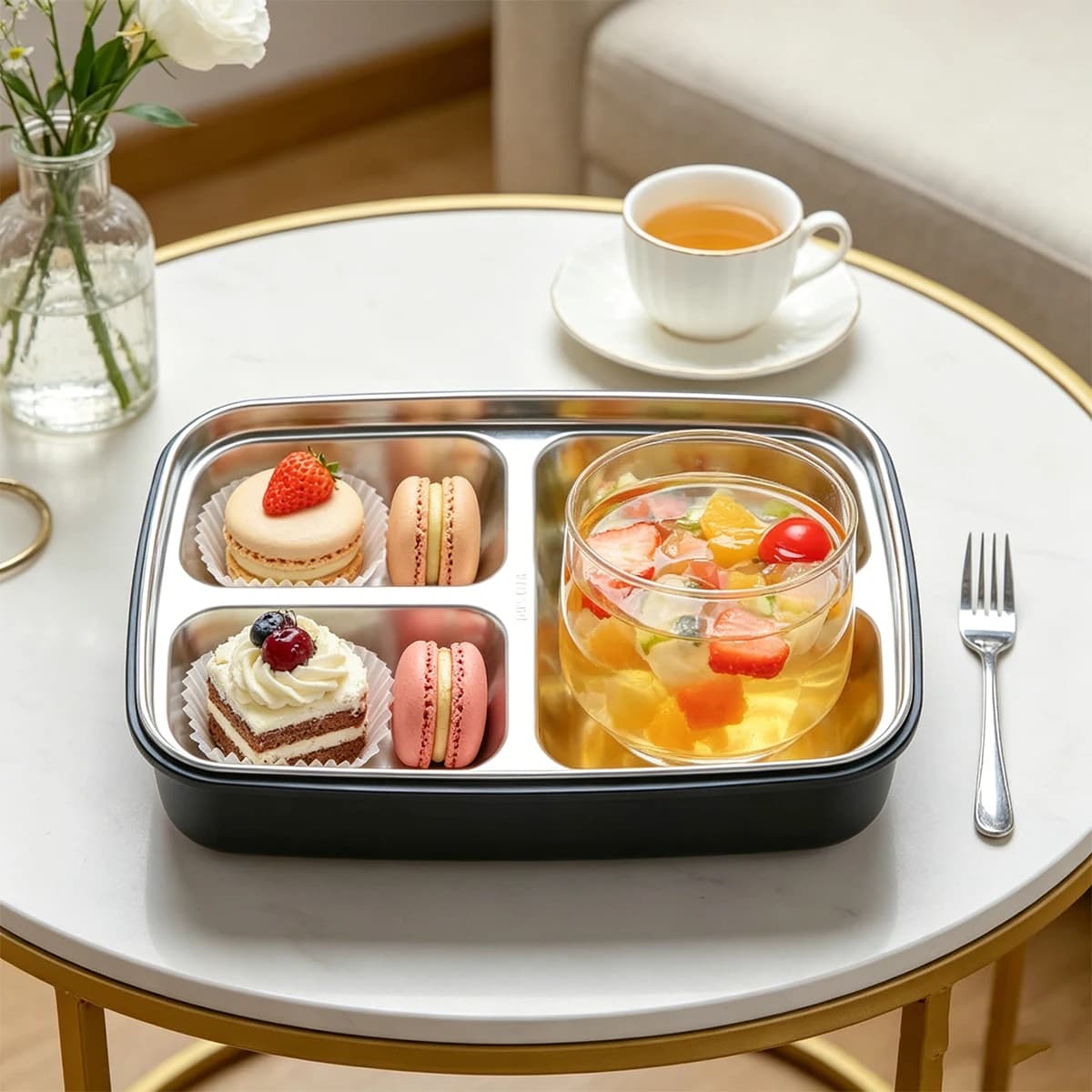 Contenitore per il pranzo in acciaio inossidabile 304 a prova di perdite con 3/4 scomparti - Contenitore Bento resistente e facile da pulire per studenti e impiegati