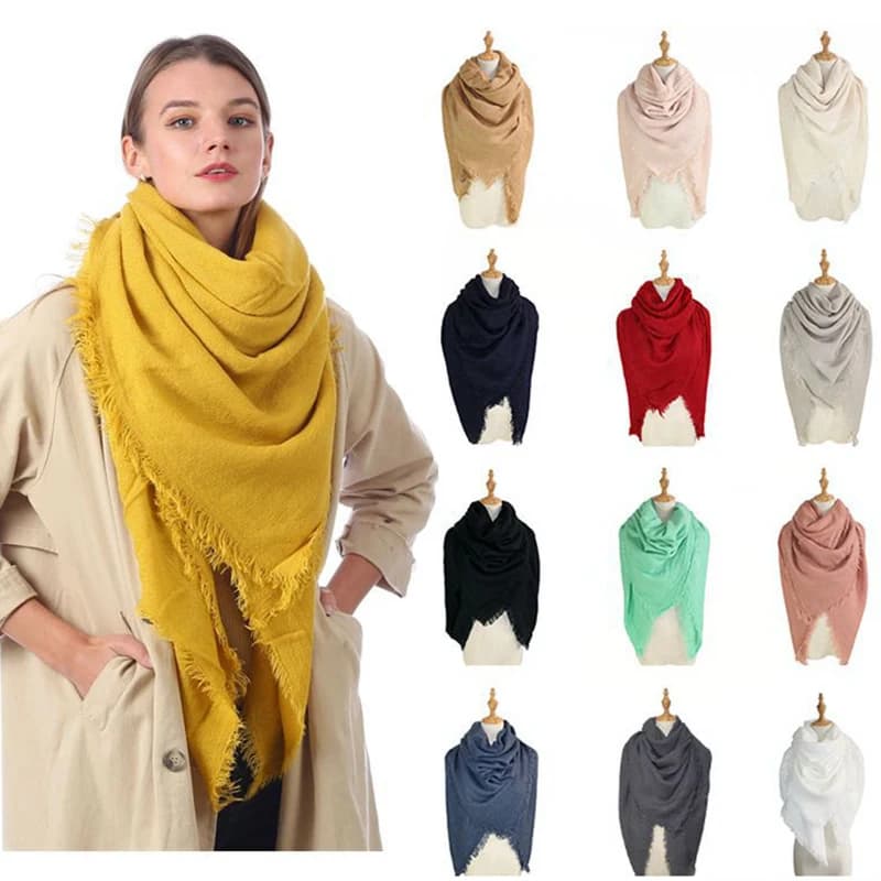 Sciarpa da donna morbida quadrata da 140 cm Tinta unita Scialle caldo invernale Hijab Coperta avvolgente Pashmina Fazzoletto da collo Echarpe Bufanda Sciarpe
