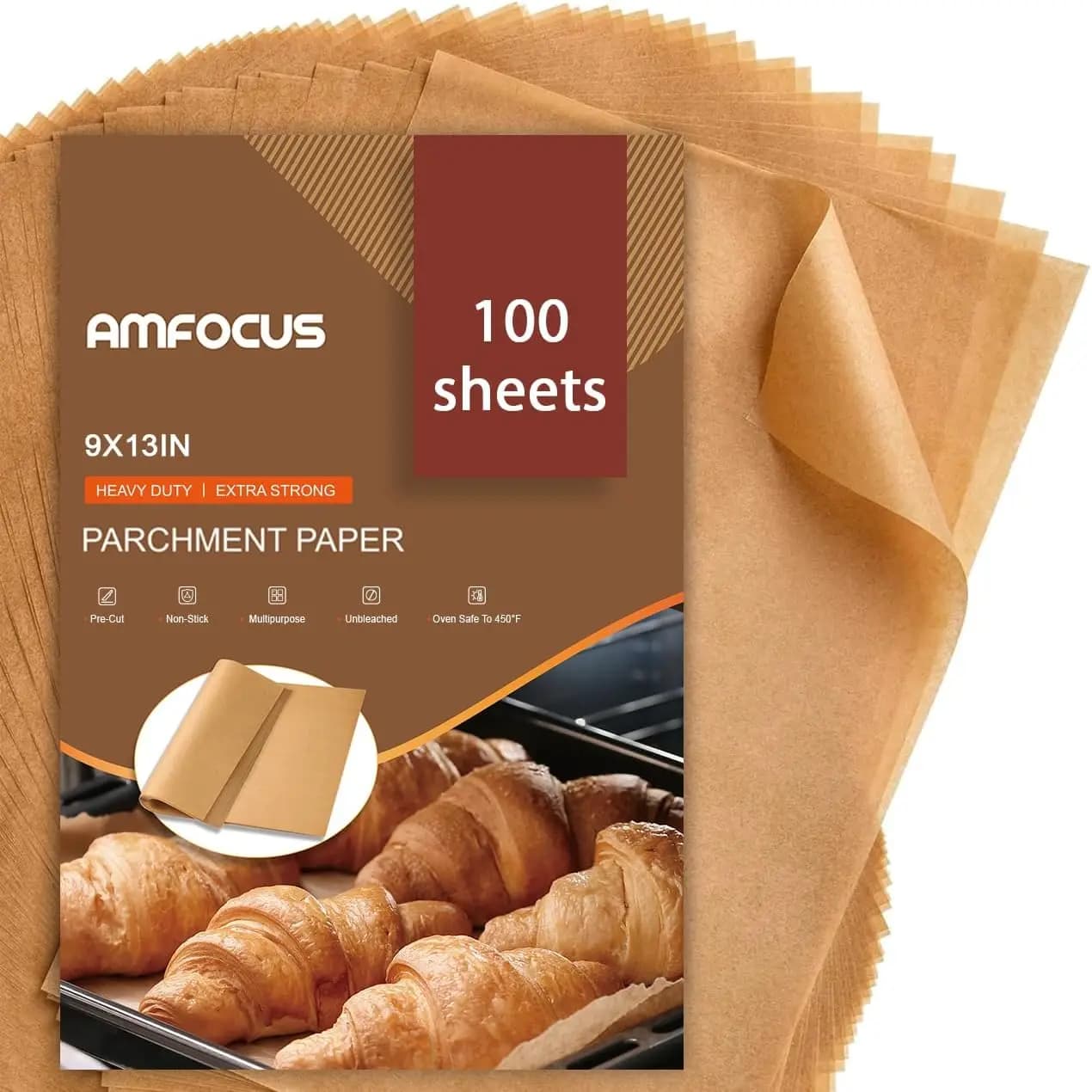 Unbleached Parchment Paper Sheets, 9x13 In Non-Stick Precut Baking Sheets for Baking, Grilling, Air Fryer, Steaming - Quarter Sheet Size, 100PCS