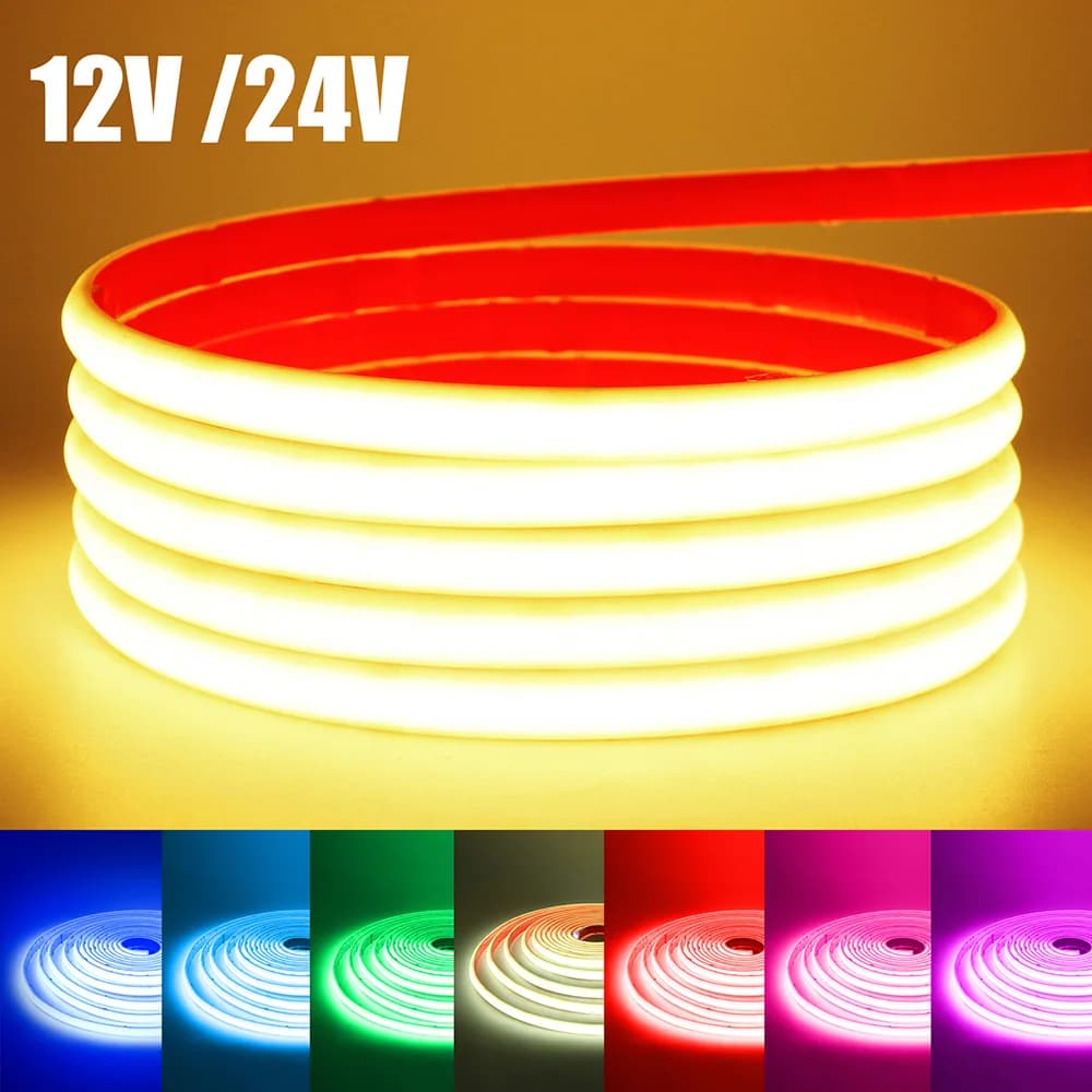 IP68 Impermeabile COB LED Neon Strip Light 5m 10m 15m 20m 0.5m 12V 24V 320LED Nastro flessibile Tubo in silicone Lampada Liner Illuminazione RA90