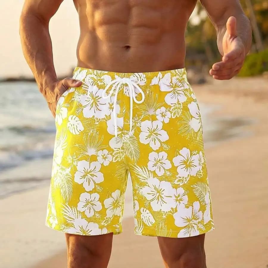 Mens Hawaiian Floral Swim Trunks Quick Dry Beach Board Shorts Summer