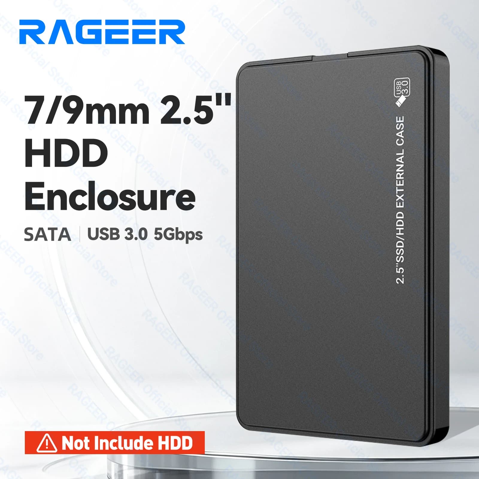 RAGEER 2.5" Hard Drive Enclosure Micro B to SATAIII 5Gbps Clear External Hard Drive Case for 7mm/9.5mm 2.5 inch SATA HDD 4TB Max