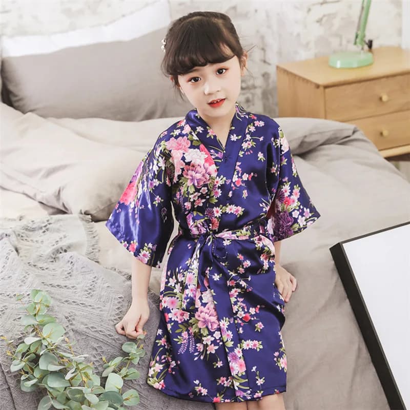 Kimono for girls Yukata floral pajamas in traditional Japanese style baby bathrobe night shirt for summer Asian leisure