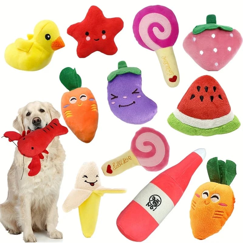 10 pz Pet Dentizione Giocattoli Cucciolo Masticare Giocattoli Cucciolo Dentizione Giocattoli Farcito Peluche Cucciolo di Cane Giocattoli Squeaky Frutta Verdura Design Giocattolo