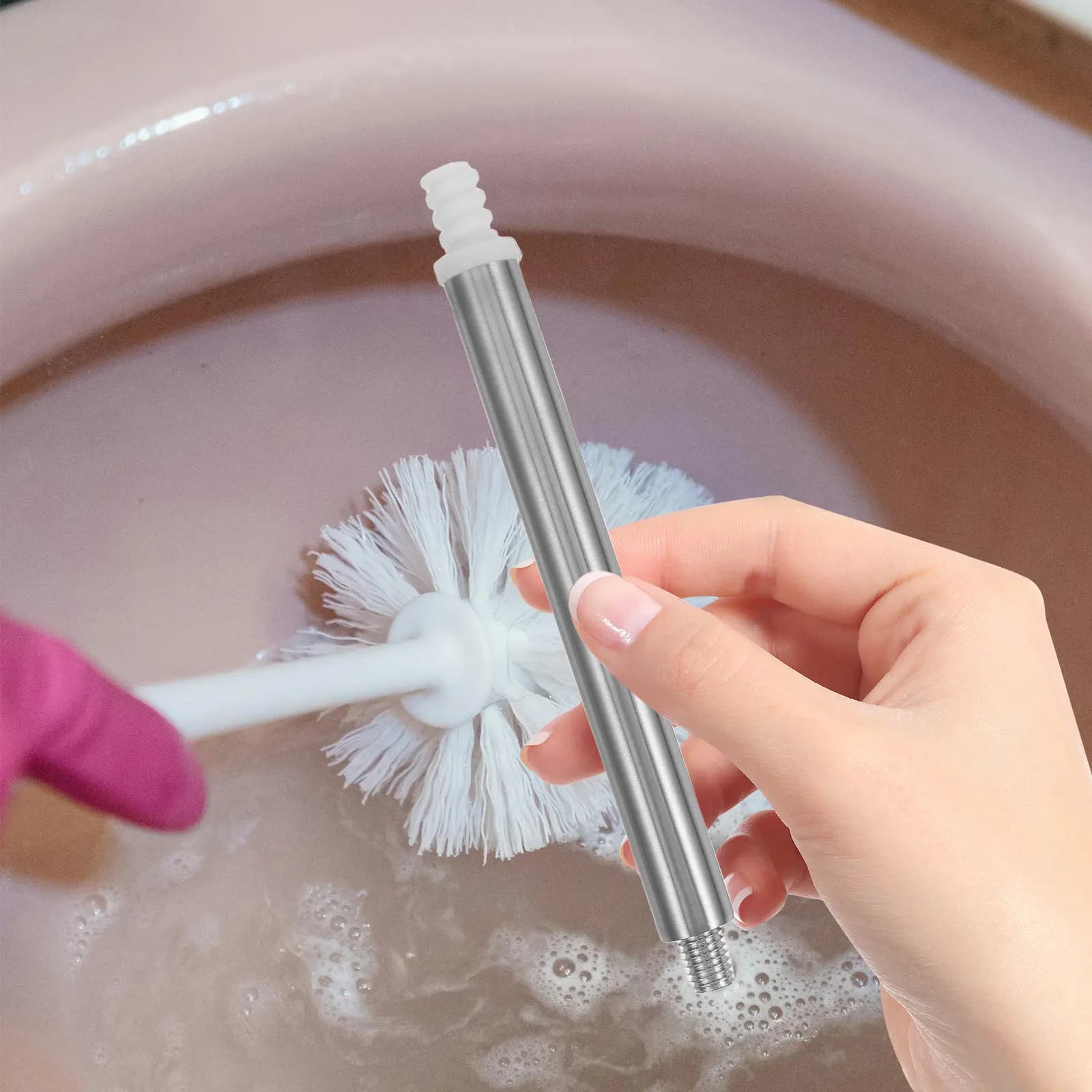 2 Pezzi Asta di Ricambio per Spazzola WC in Acciaio Inossidabile, Sezione Inferiore Robusta, Adattatore per Asta Spazzola Pulizia WC
