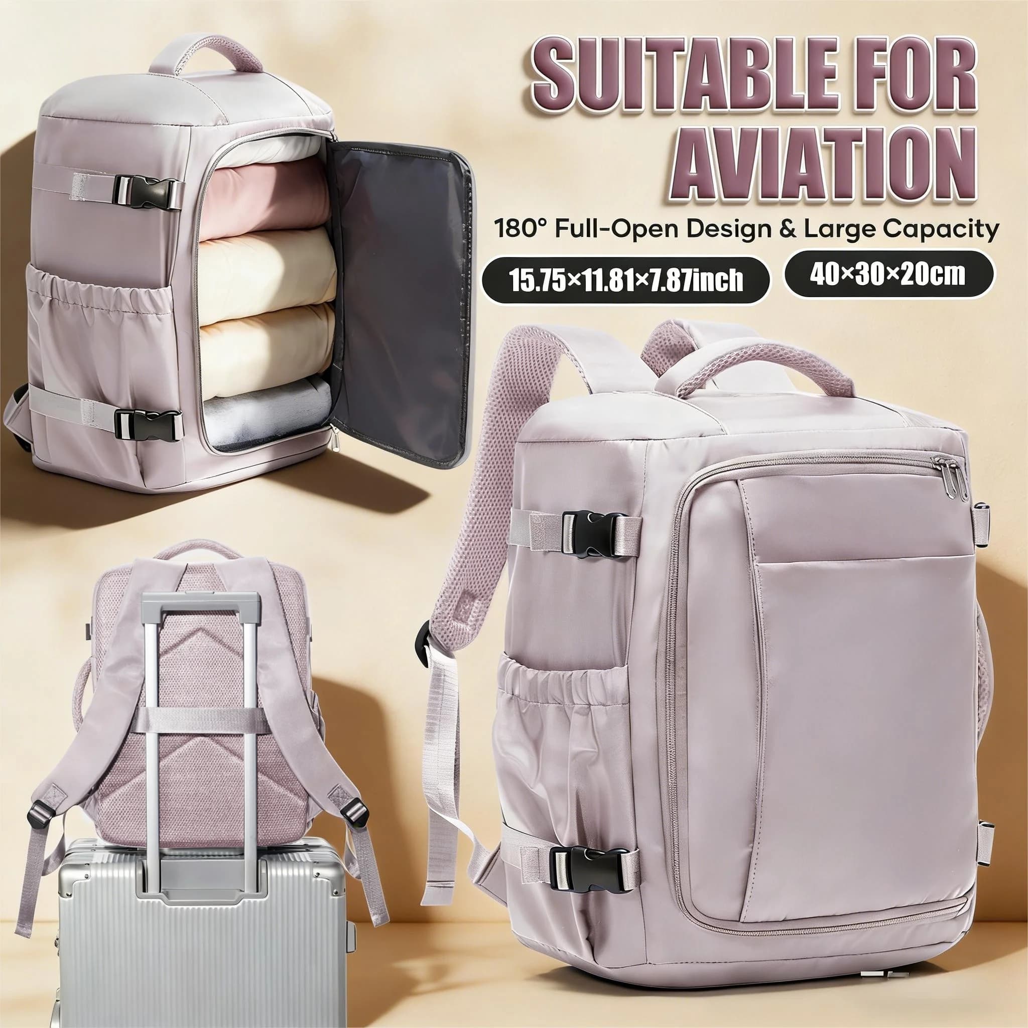 Borsa da cabina Ryanair 40x30x20, zaino da viaggio sotto il sedile, borsa per bagaglio a mano EasyJet Wizzair, borsa da donna, zaino per laptop da 15,6 pollici