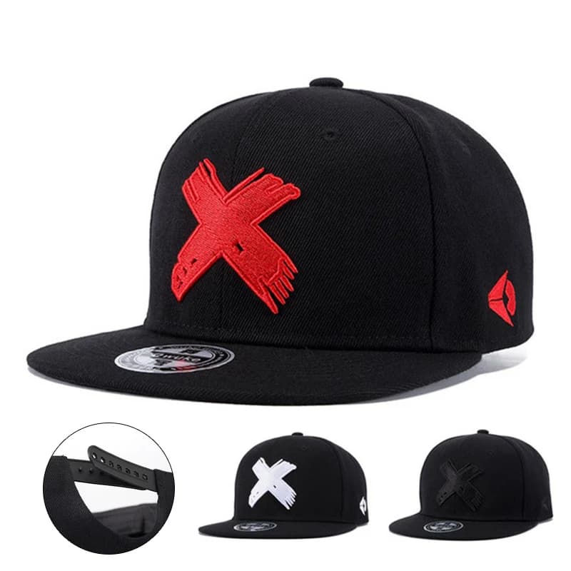 Cappello a tesa piatta ricamato lettera X 3D, cappello da ballo di strada hip-hop, berretto da baseball nero, cappello da skateboard alla moda, unisex, misura regolabile, adatto per tutti i giorni Street Style Accessori moda