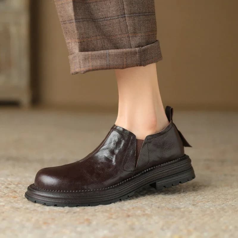 Mocassini in Vera Pelle Stile Britannico con Punta Rotonda, Scarpe Casual da Donna, Comode e alla Moda, Oxford Femminili