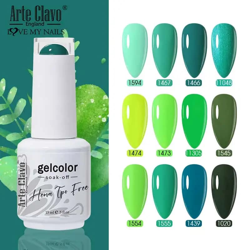 Smalto Semipermanente Arte Clavo Serie Colore Verde Primavera, Senza TPO e HEMA, Gel UV Soak Off per Nail Art
