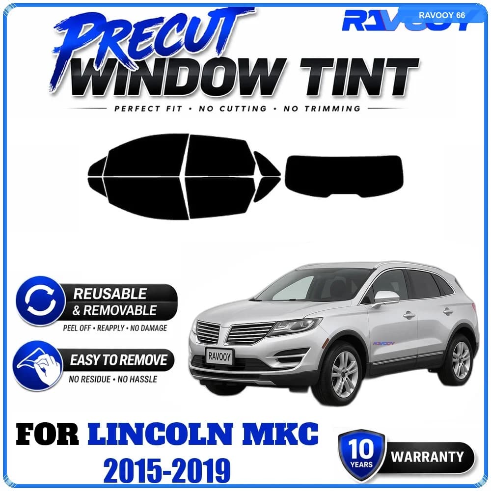 RAVOOY Precut Window Tint, Reusable Removable EPU Film, Custom Fit for Lincoln MKC 2015-2019, UV Heat Protection