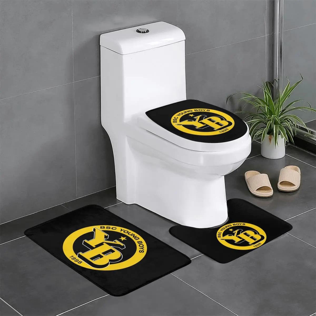 BSC Young Boys Swiss Football Sports Fans Bern Svizzera Tappetino da bagno 3 pezzi Set da bagno Copriwater Copriwater Tappeto da pavimento