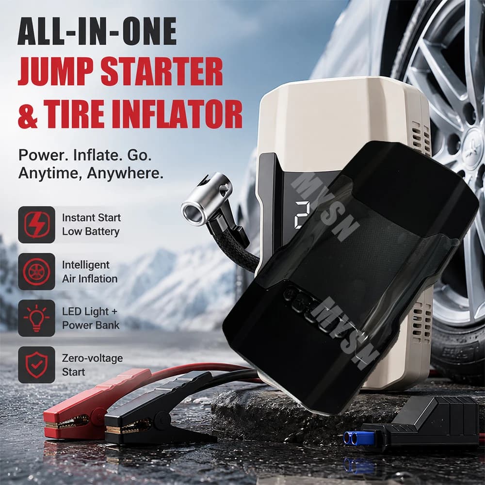 RT-602 All-in-One Car Air Compressor and Emergency Jump Starter—Mini Wireless Portable Jump Starter and Air Pump forHome Outdoor