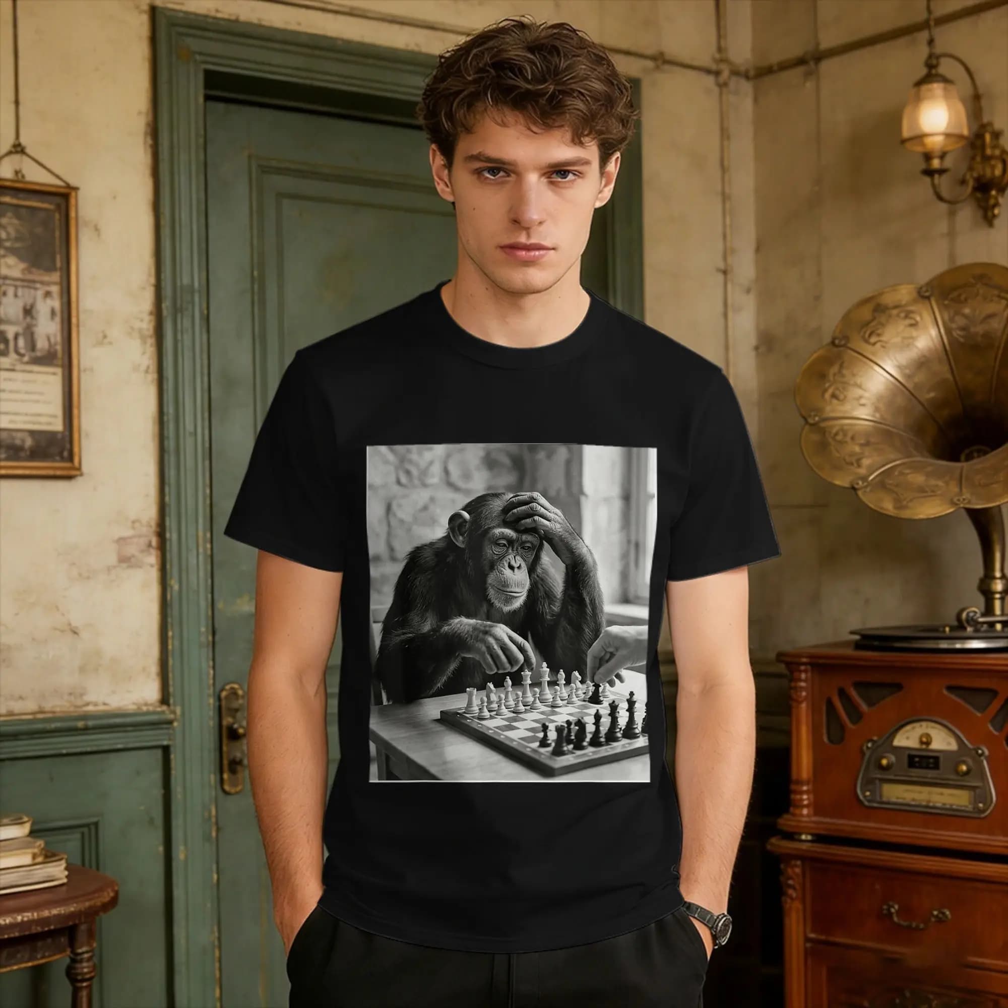 T-Shirt Uomo Donna Scimmia che Gioca a Scacchi Divertente Giocatore di Scacchi Nerd T-Shirt Trendy Estive Divertenti 100% Cotone Abbigliamento