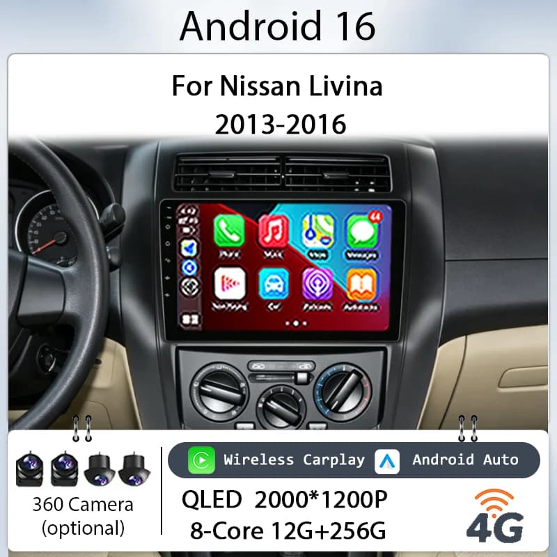 10" Android 16 Wireless CarPlay GPS BT 4G DSP for Nissan Livina 2013-2016 Car Radio Multimedia Player IPS Touch Screen Head Unit