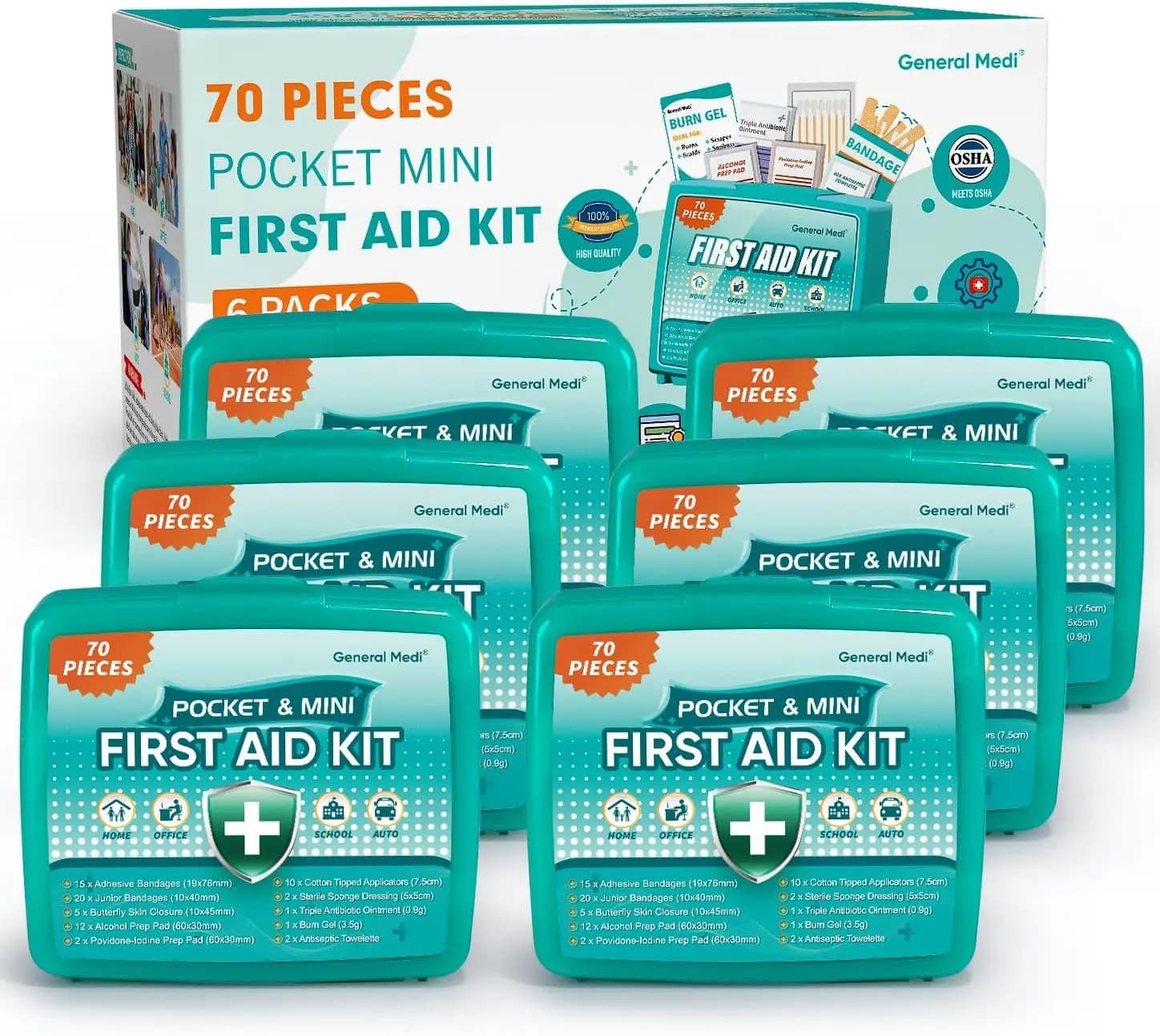Kit di Pronto Soccorso da 420 Pezzi con 6 Scatole Individuali - Forniture Mediche Premium per Viaggi, Casa, Ufficio e Uso all'Aperto