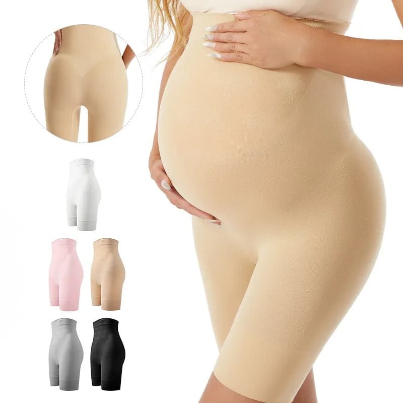 Plus Size High Waist Tummy Support Pants Postpartum Shapewear Leggings Solid Color Safety Non-marking Pants Maternity Underwear