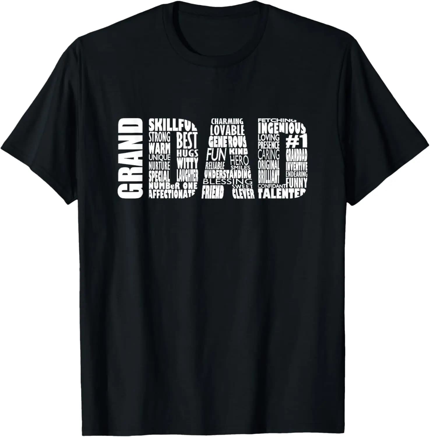 Granddad Grandpa Word Cloud T-Shirt 100% Cotton Trendy Y2K Short-Sleeve Tee – Soft, Quick-Drying, & Moisture-Wicking; Ideal