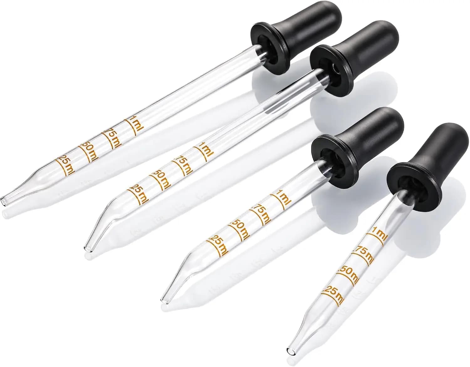 4pcs1 ml glass dropper, with scale, with long type, short type, curved type and straight type, for laboratory and essential oil